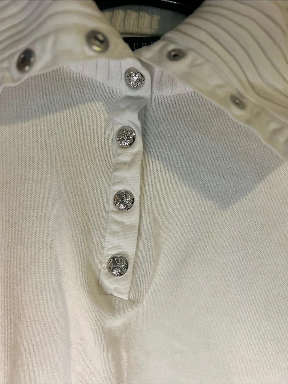 Ralph Lauren White Cotton Convertible snap turtleneck sweater Women’s Large - Picture 5 of 14